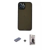 MARSİLYAN™- iPhone 12 Pro Max Kılıf Ahenk Çizgi Serisi - Siyah Bilvis Hayalet Cam Ekran Koruyucu + Pembe Renkli Kamera Lens Koruma Cam