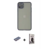 MARSİLYAN™- iPhone 12 Pro Max Kılıf Ahenk Çizgi Serisi - Siyah Bilvis Hayalet Cam Ekran Koruyucu + Pembe Renkli Kamera Lens Koruma Cam