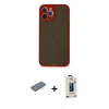 MARSİLYAN™- iPhone 12 Pro Max Kılıf Ahenk Çizgi Serisi - Siyah Bilvis Hayalet Cam Ekran Koruyucu + Renkli Kamera Lens Koruma Cam - MI
