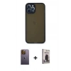 MARSİLYAN™- iPhone 12 Pro Max Kılıf Ahenk Çizgi Serisi - Siyah Bilvis Hayalet Cam Ekran Koruyucu + Neon Fosforlu Kamera Lens - SI