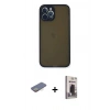 MARSİLYAN™- iPhone 12 Pro Max Kılıf Ahenk Çizgi Serisi - Siyah Bilvis Hayalet Cam Ekran Koruyucu + Renkli Kamera Lens Koruma Cam - SI
