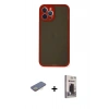 MARSİLYAN™- iPhone 12 Pro Max Kılıf Ahenk Çizgi Serisi - Siyah Bilvis Hayalet Cam Ekran Koruyucu + Renkli Kamera Lens Koruma Cam - SI