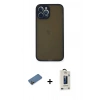 MARSİLYAN™- iPhone 12 Pro Max Kılıf Ahenk Çizgi Serisi - Siyah Bilvis Hayalet Cam Ekran Koruyucu + Shine Kamera Lens Koruma Cam - GD