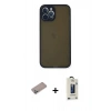 MARSİLYAN™- iPhone 12 Pro Max Kılıf Ahenk Çizgi Serisi - Siyah Bilvis Hayalet Cam Ekran Koruyucu + Shine Kamera Lens Koruma Cam - SABE