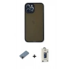 MARSİLYAN™- iPhone 12 Pro Max Kılıf Ahenk Çizgi Serisi - Siyah Bilvis Hayalet Cam Ekran Koruyucu + Shine Kamera Lens Koruma Cam - SH