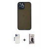 MARSİLYAN™- iPhone 12 Pro Max Kılıf Ahenk Çizgi Serisi - Siyah Bilvis Hayalet Cam Ekran Koruyucu + Shine Kamera Lens - LT