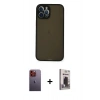 MARSİLYAN™- iPhone 12 Pro Max Kılıf Ahenk Çizgi Serisi - Siyah Bilvis Hayalet Cam Ekran Koruyucu + Neon Fosforlu Kamera Lens - TU