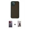 MARSİLYAN™- iPhone 12 Pro Max Kılıf Ahenk Çizgi Serisi - Siyah Bilvis Hayalet Cam Ekran Koruyucu + Neon Fosforlu Kamera Lens - TU