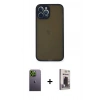 MARSİLYAN™- iPhone 12 Pro Max Kılıf Ahenk Çizgi Serisi - Siyah Bilvis Hayalet Cam Ekran Koruyucu + Neon Fosforlu Kamera Lens - YL