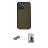 MARSİLYAN™- iPhone 12 Pro Max Kılıf Ahenk Çizgi Serisi - Siyah Bilvis Hayalet Cam Ekran Koruyucu + Renkli Kamera Lens Koruma Cam - YL