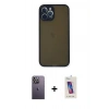 MARSİLYAN™- iPhone 12 Pro Max Kılıf Ahenk Çizgi Serisi - Siyah Joko 5D Cam + Neon Fosforlu Kamera Lens - BZ
