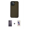 MARSİLYAN™- iPhone 12 Pro Max Kılıf Ahenk Çizgi Serisi - Siyah Joko 5D Cam + Neon Fosforlu Kamera Lens - BZ