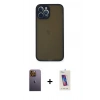 MARSİLYAN™- iPhone 12 Pro Max Kılıf Ahenk Çizgi Serisi - Siyah Joko 5D Cam + Neon Fosforlu Kamera Lens - SI