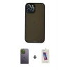 MARSİLYAN™- iPhone 12 Pro Max Kılıf Ahenk Çizgi Serisi - Siyah Joko 5D Cam + Neon Fosforlu Kamera Lens - YL