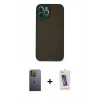 MARSİLYAN™- iPhone 12 Pro Max Kılıf Ahenk Çizgi Serisi - Siyah Joko 5D Cam + Neon Fosforlu Kamera Lens - YL