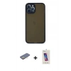 MARSİLYAN™- iPhone 12 Pro Max Kılıf Ahenk Çizgi Serisi - Siyah Joko 5D Cam + Renkli Kamera Lens Koruma Cam - SI