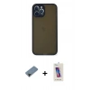 MARSİLYAN™- iPhone 12 Pro Max Kılıf Ahenk Çizgi Serisi - Siyah Joko 5D Cam + Shine Kamera Lens Koruma Cam - SH