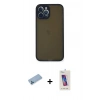 MARSİLYAN™- iPhone 12 Pro Max Kılıf Ahenk Çizgi Serisi - Siyah Joko 5D Cam + Shine Kamera Lens Koruma Cam - MI