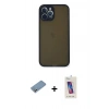 MARSİLYAN™- iPhone 12 Pro Max Kılıf Ahenk Çizgi Serisi - Siyah Joko 5D Cam + Shine Kamera Lens Koruma Cam - GS