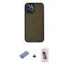 MARSİLYAN™- iPhone 12 Pro Max Kılıf Ahenk Çizgi Serisi - Siyah Joko 5D Cam + Shine Kamera Lens Koruma Cam - PE