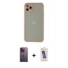 MARSİLYAN™- iPhone 12 Pro Max Kılıf Ahenk Çizgi Serisi - Siyah Joko 5D Cam + Turuncu Neon Fosforlu Kamera Lens