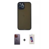 MARSİLYAN™- iPhone 12 Pro Max Kılıf Ahenk Çizgi Serisi - Siyah Joko 5D Cam + Turuncu Neon Fosforlu Kamera Lens
