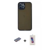 MARSİLYAN™- iPhone 12 Pro Max Kılıf Ahenk Çizgi Serisi - Siyah Joko 5D Cam + Renkli Kamera Lens Koruma Cam - TU