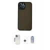 MARSİLYAN™- iPhone 12 Pro Max Kılıf Ahenk Çizgi Serisi - Siyah Joko Magic 5D Cam + Lacivert Shine Kamera Lens