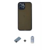 MARSİLYAN™- iPhone 12 Pro Max Kılıf Ahenk Çizgi Serisi - Siyah Joko Magic 5D Cam + Shine Kamera Lens Koruma Cam - SH