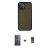 MARSİLYAN™- iPhone 12 Pro Max Kılıf Ahenk Çizgi Serisi - Siyah Joko Magic 5D Hayalet Cam + Beyaz Neon Fosforlu Kamera Lens