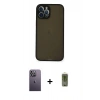 MARSİLYAN™- iPhone 12 Pro Max Kılıf Ahenk Çizgi Serisi - Siyah Joko Magic 5D Hayalet Cam + Beyaz Neon Fosforlu Kamera Lens