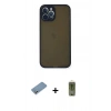 MARSİLYAN™- iPhone 12 Pro Max Kılıf Ahenk Çizgi Serisi - Siyah Joko Magic 5D Hayalet Cam + Gümüş Shine Kamera Lens Koruma Cam