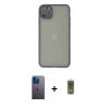 MARSİLYAN™- iPhone 12 Pro Max Kılıf Ahenk Çizgi Serisi - Siyah Joko Magic 5D Hayalet Cam + Neon Fosforlu Kamera Lens - MI
