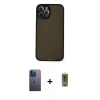 MARSİLYAN™- iPhone 12 Pro Max Kılıf Ahenk Çizgi Serisi - Siyah Joko Magic 5D Hayalet Cam + Neon Fosforlu Kamera Lens - MI