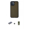 MARSİLYAN™- iPhone 12 Pro Max Kılıf Ahenk Çizgi Serisi - Siyah Joko Magic 5D Hayalet Cam + Renkli Kamera Lens Koruma Cam - SI
