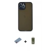 MARSİLYAN™- iPhone 12 Pro Max Kılıf Ahenk Çizgi Serisi - Siyah Joko Magic 5D Hayalet Cam + Shine Kamera Lens Koruma Cam - PE