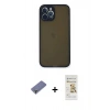 MARSİLYAN™- iPhone 12 Pro Max Kılıf Ahenk Çizgi Serisi - Siyah Mat Seramik Nano Ekran Koruyucu + Metal Kamera Lens Koruma Cam - GD