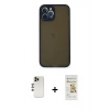 MARSİLYAN™- iPhone 12 Pro Max Kılıf Ahenk Çizgi Serisi - Siyah Mat Seramik Nano Ekran Koruyucu + Shine Kamera Lens - GD