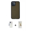 MARSİLYAN™- iPhone 12 Pro Max Kılıf Ahenk Çizgi Serisi - Siyah Mat Seramik Nano Ekran Koruyucu + Shine Kamera Lens - LT