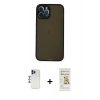 MARSİLYAN™- iPhone 12 Pro Max Kılıf Ahenk Çizgi Serisi - Siyah Mat Seramik Nano Ekran Koruyucu + Shine Kamera Lens - LT