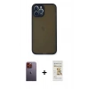MARSİLYAN™- iPhone 12 Pro Max Kılıf Ahenk Çizgi Serisi - Siyah Mat Seramik Nano Ekran Koruyucu + Neon Fosforlu Kamera Lens - TU