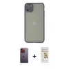 MARSİLYAN™- iPhone 12 Pro Max Kılıf Ahenk Çizgi Serisi - Siyah Mat Seramik Nano Ekran Koruyucu + Neon Fosforlu Kamera Lens - TU