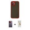 MARSİLYAN™- iPhone 12 Pro Max Kılıf Ahenk Çizgi Serisi - Siyah Mat Seramik Nano Ekran Koruyucu + Neon Fosforlu Kamera Lens - TU