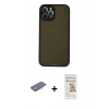 MARSİLYAN™- iPhone 12 Pro Max Kılıf Ahenk Çizgi Serisi - Siyah Mat Seramik Nano Ekran Koruyucu + Renkli Kamera Lens Koruma Cam - PE