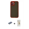 MARSİLYAN™- iPhone 12 Pro Max Kılıf Ahenk Çizgi Serisi - Siyah Mat Seramik Nano Ekran Koruyucu + Renkli Kamera Lens Koruma Cam - YL