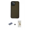 MARSİLYAN™- iPhone 12 Pro Max Kılıf Ahenk Çizgi Serisi - Siyah Mat Seramik Nano Ekran Koruyucu + Renkli Kamera Lens Koruma Cam - YL