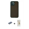 MARSİLYAN™- iPhone 12 Pro Max Kılıf Ahenk Çizgi Serisi - Siyah Mat Seramik Nano Ekran Koruyucu + Renkli Kamera Lens Koruma Cam - YL