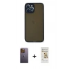 MARSİLYAN™- iPhone 12 Pro Max Kılıf Ahenk Çizgi Serisi - Siyah Mat Seramik Nano Ekran Koruyucu + Neon Fosforlu Kamera Lens - SI