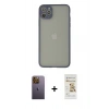 MARSİLYAN™- iPhone 12 Pro Max Kılıf Ahenk Çizgi Serisi - Siyah Mat Seramik Nano Ekran Koruyucu + Neon Fosforlu Kamera Lens - SI