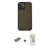 MARSİLYAN™- iPhone 12 Pro Max Kılıf Ahenk Çizgi Serisi - Siyah Mat Seramik Nano Ekran Koruyucu + Renkli Kamera Lens Koruma Cam - SI